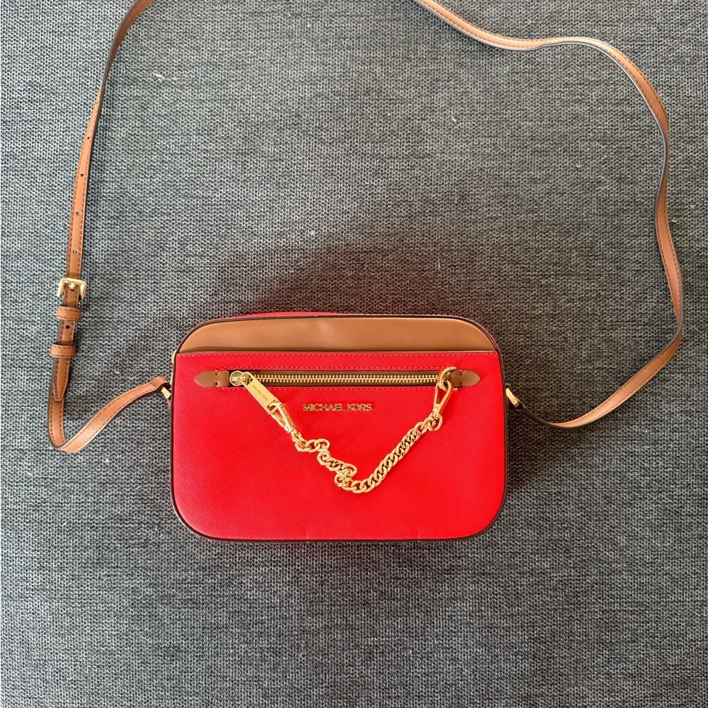 Michael Kors Red and Brown Crossbody Bag